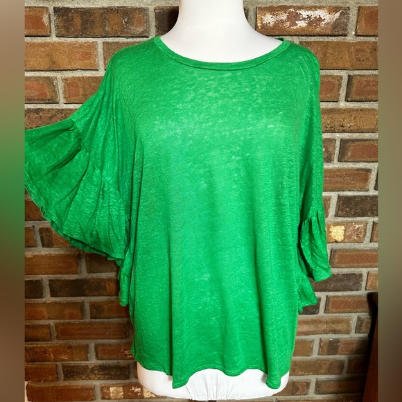 Zara Tops - Zara Large Green Ruffle Sleeve Linen Blouse